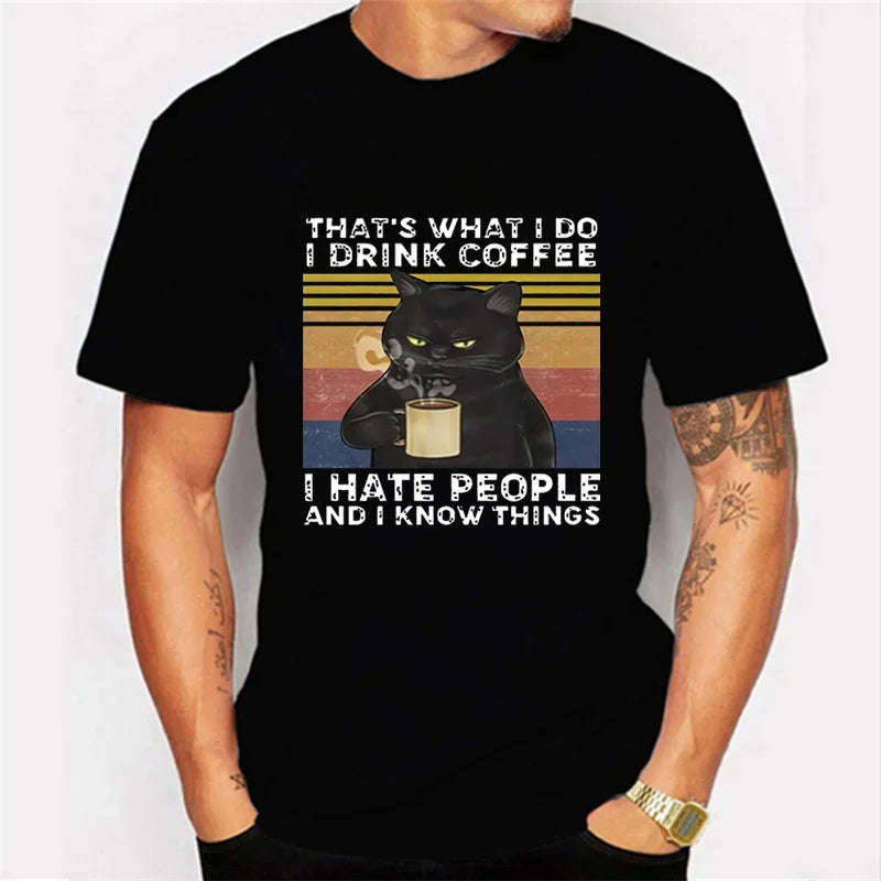 That's What I Do I Drink Coffee Tshirt Black Cat