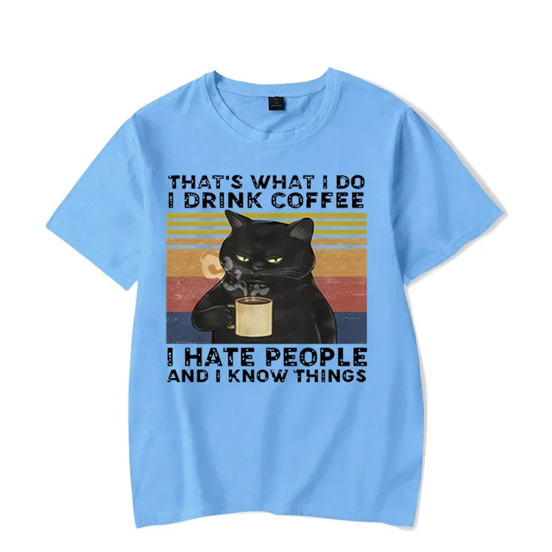 That's What I Do I Drink Coffee Tshirt Black Cat