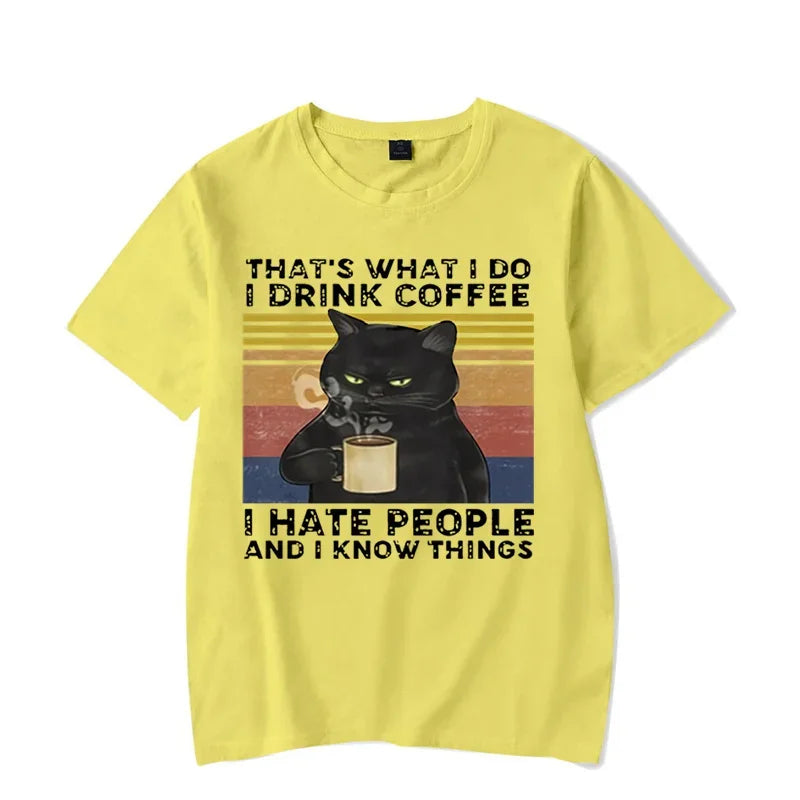 That's What I Do I Drink Coffee Tshirt Black Cat