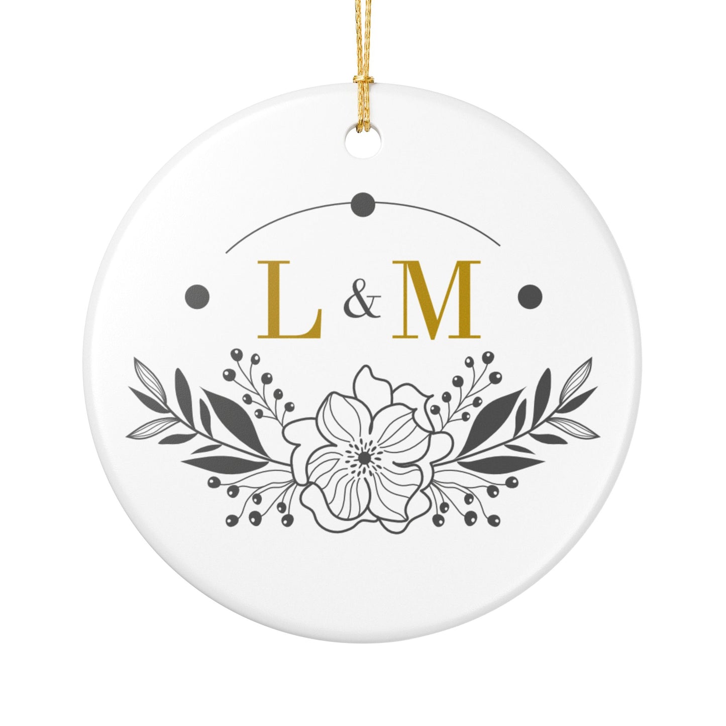 Personalized Floral Initials Ceramic Ornament — Monogram L & M Wedding/Anniversary Keepsake