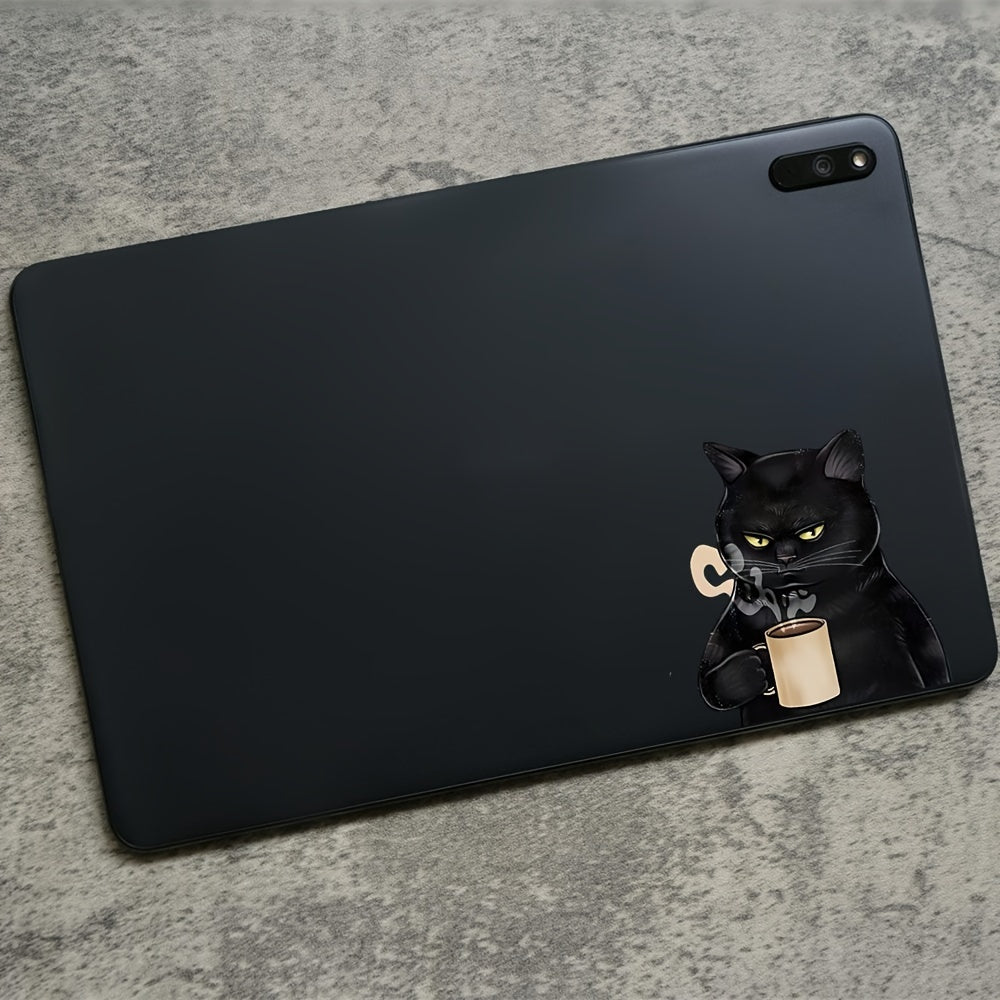 Cute Black Cat With Coffee Cup Vinyl Decal