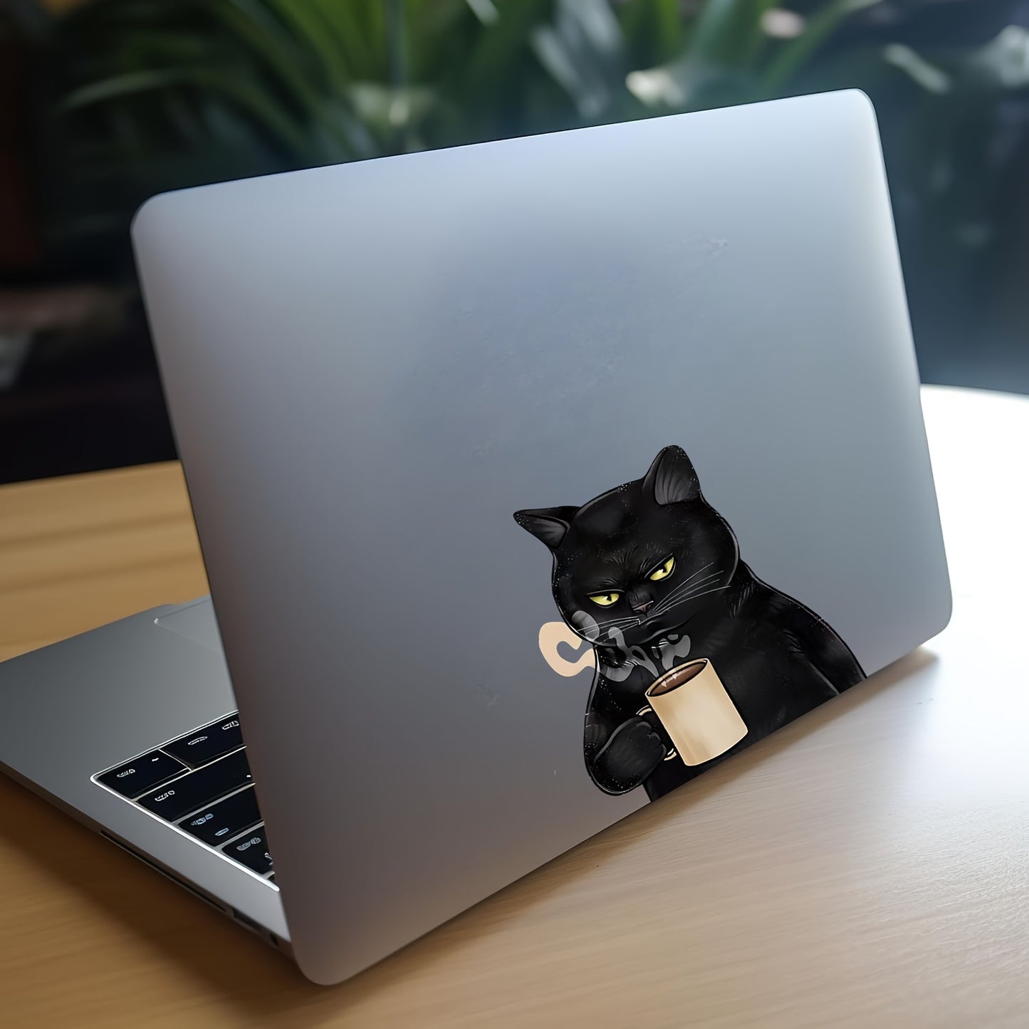 Cute Black Cat With Coffee Cup Vinyl Decal