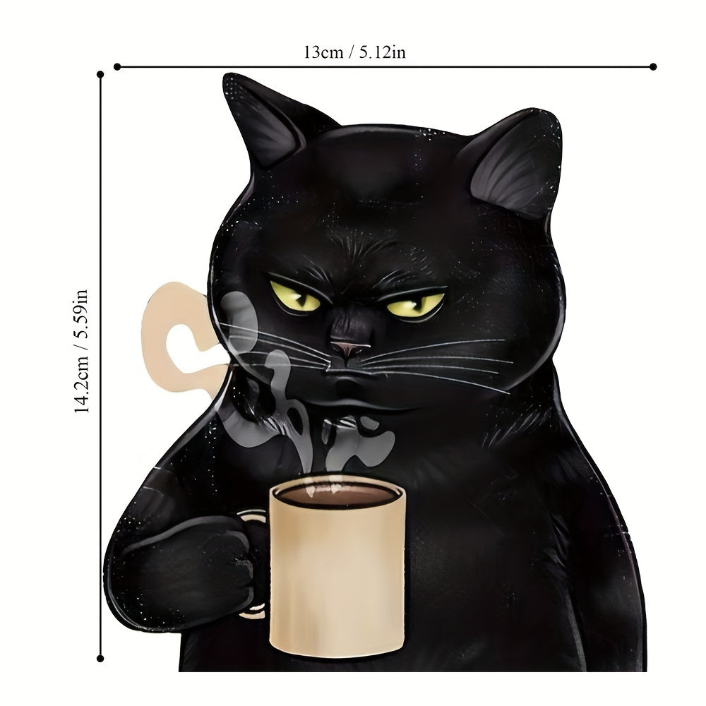 Cute Black Cat With Coffee Cup Vinyl Decal