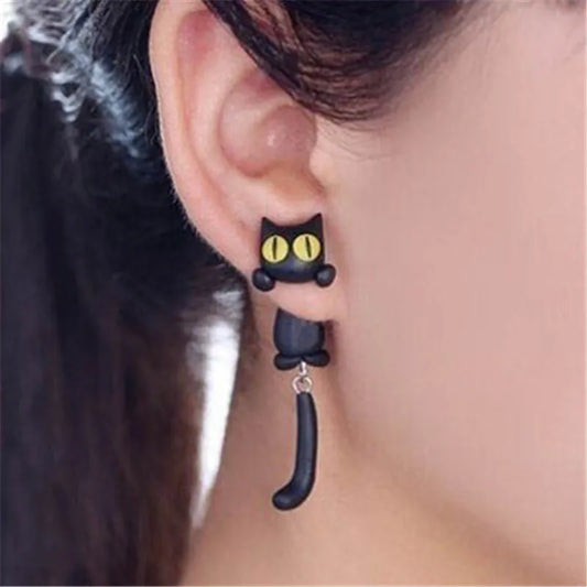 Cute Small Black Cat Earring