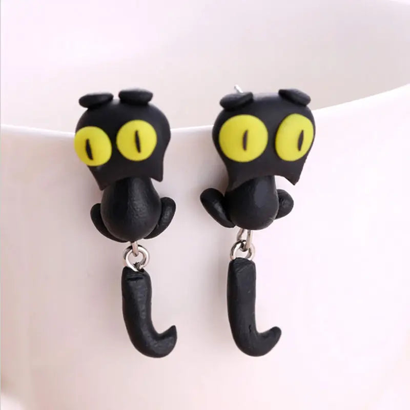 Cute Small Black Cat Earring