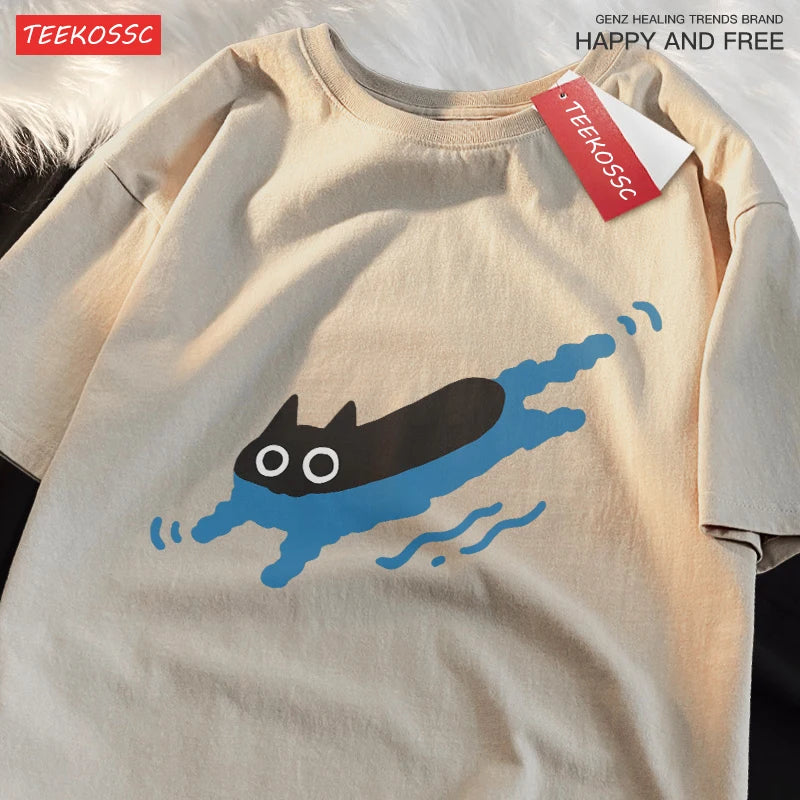 Swimming Black Cat T-shirt