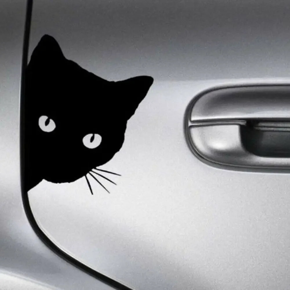 Creative Black Cat Face Peeking on Car