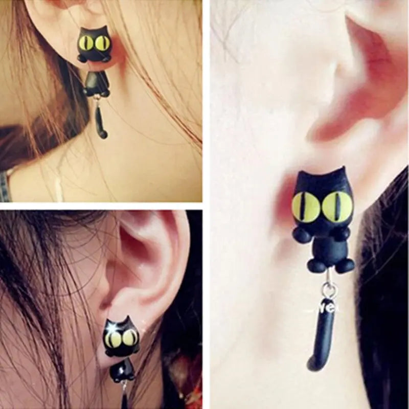 Cute Small Black Cat Earring