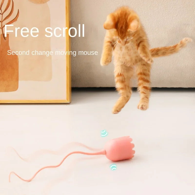 Cat Wand Toy Automatic Silicone Tail Teaser Toy 2 In 1