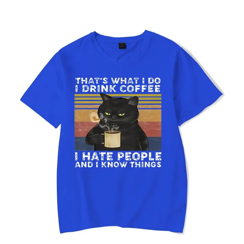 That's What I Do I Drink Coffee  Tshirt Black Cat