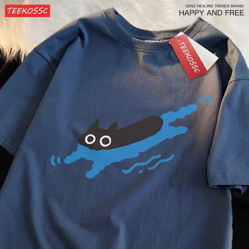 Swimming Black Cat T-shirt
