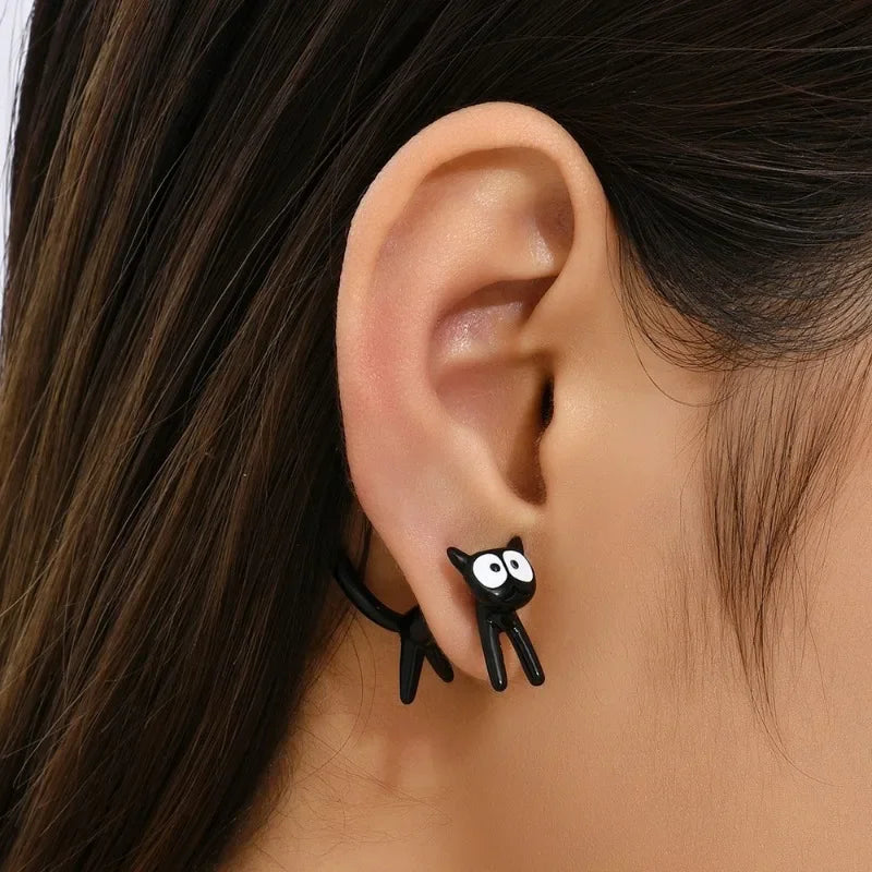 Cute Small Black Cat Earring