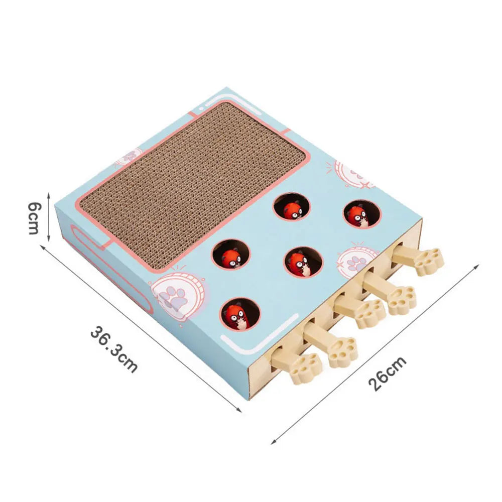 Interactive Cat Toy Whack-a-Mole Box with Scratching Pad