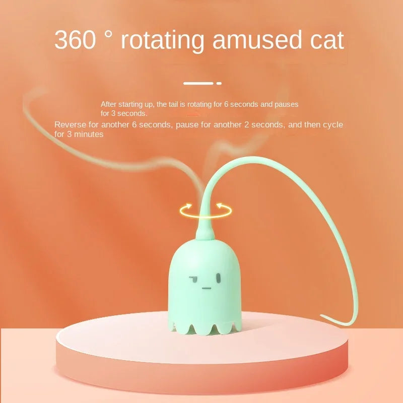 Cat Wand Toy Automatic Silicone Tail Teaser Toy 2 In 1