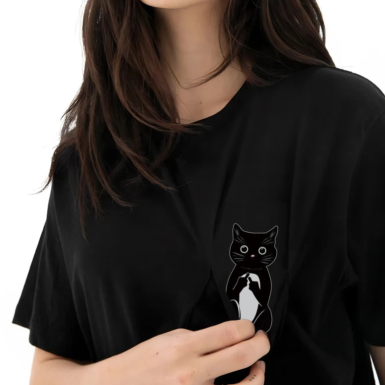 Black Cat Pocket Funny T-shirt