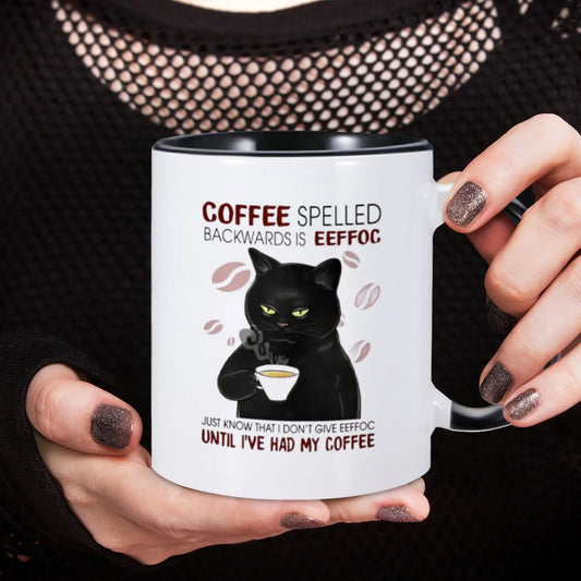 Black Cat Coffee Spelled Backwards Is Eeffoc Ceramic Coffee Cup