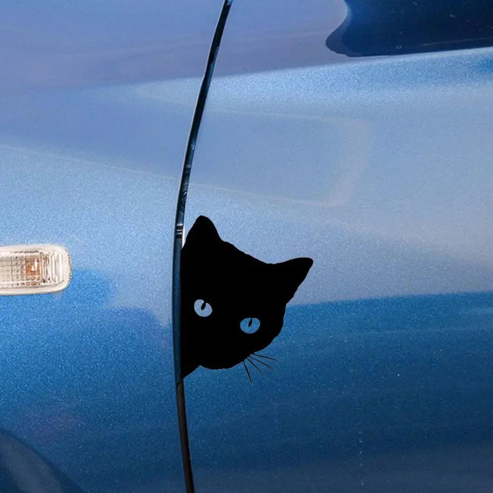 Creative Black Cat Face Peeking on Car