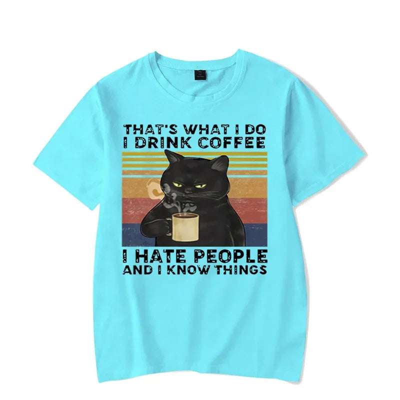 That's What I Do I Drink Coffee  Tshirt Black Cat