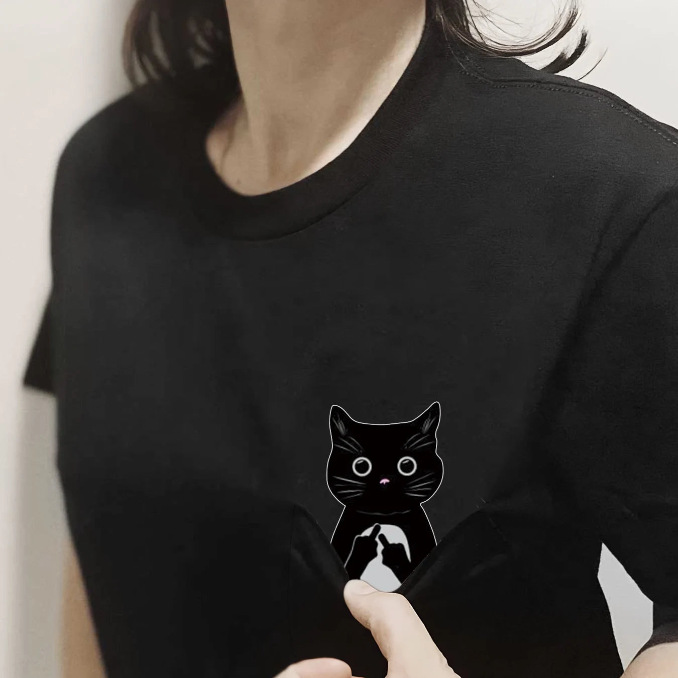 Black Cat Pocket Funny T-shirt