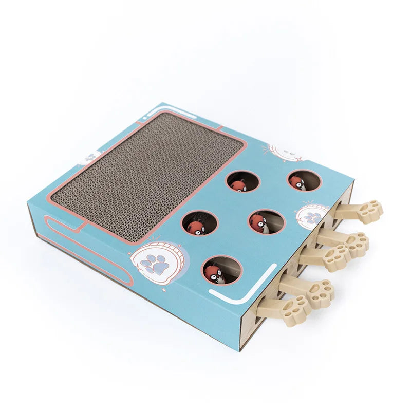 Interactive Cat Toy Whack-a-Mole Box with Scratching Pad