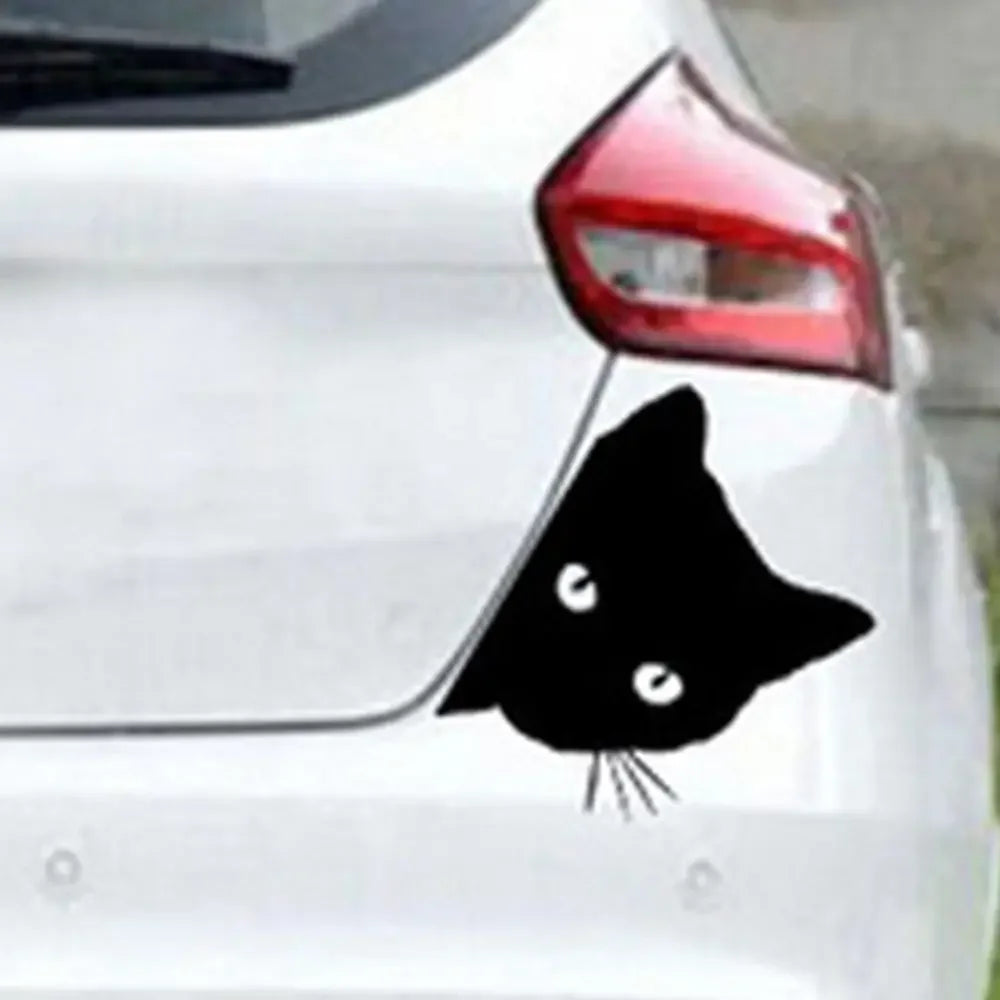 Creative Black Cat Face Peeking on Car