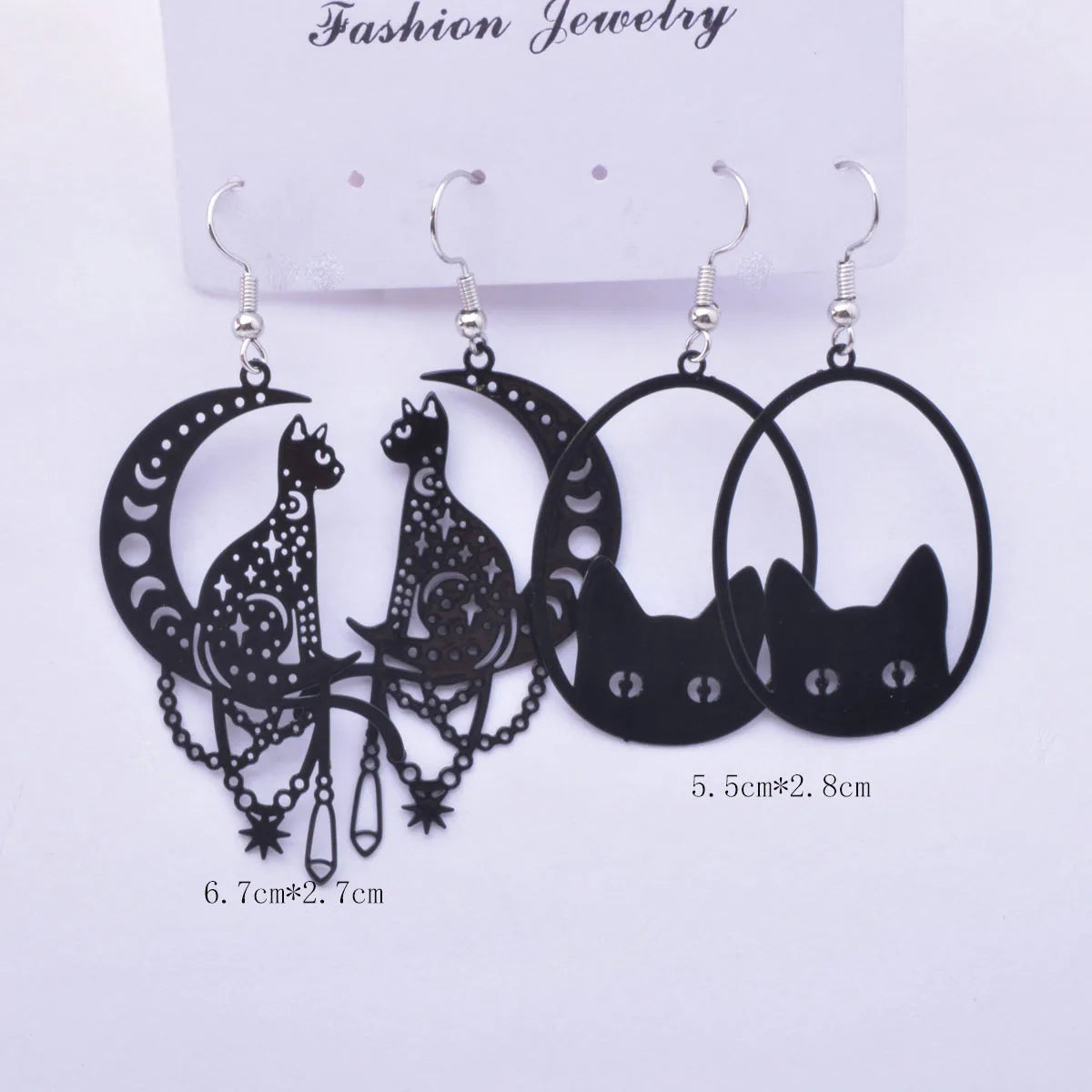 2 pairs/set Brass Black Lovely Animal Moon And Cats Earrings Set Fashion Girls