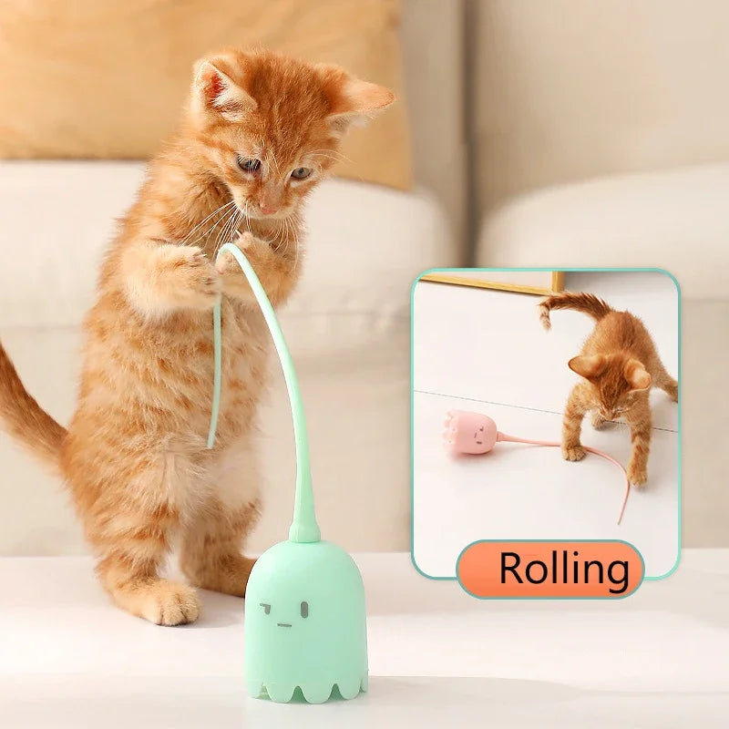 Cat Wand Toy Automatic Silicone Tail Teaser Toy 2 In 1