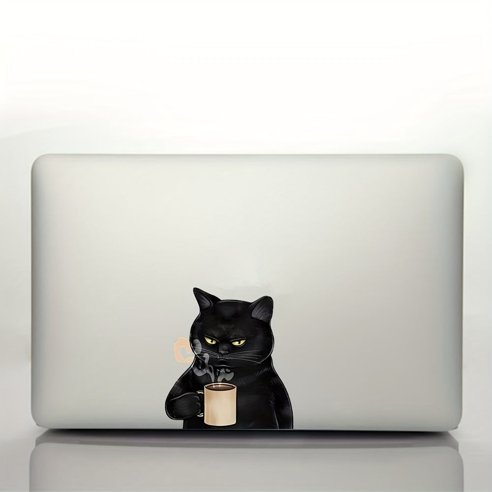 Cute Black Cat With Coffee Cup Vinyl Decal