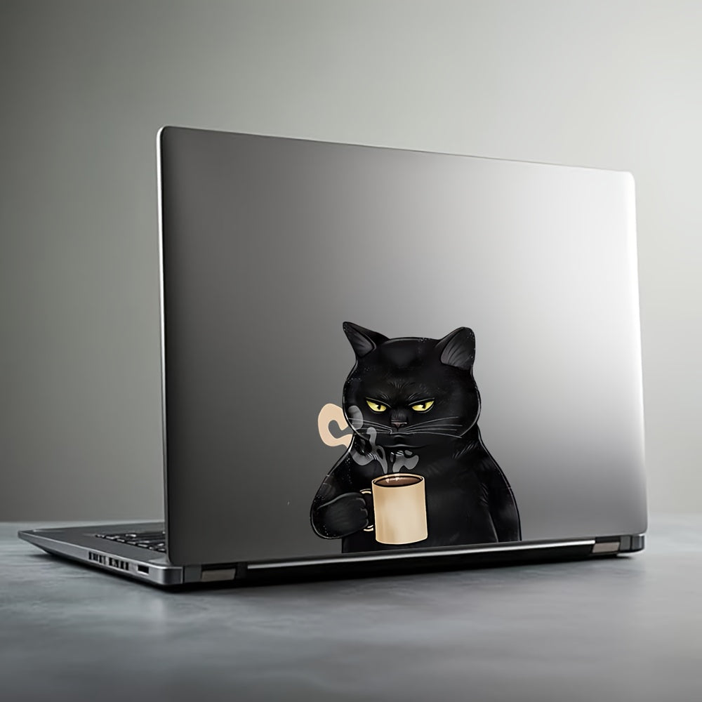 Cute Black Cat With Coffee Cup Vinyl Decal