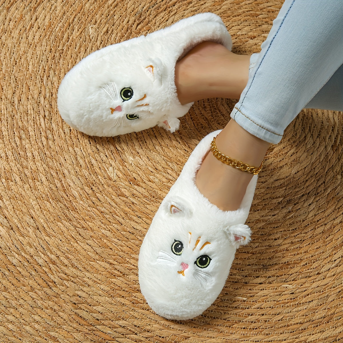 Cozy Cartoon Cat Ears Plush Slippers For Women